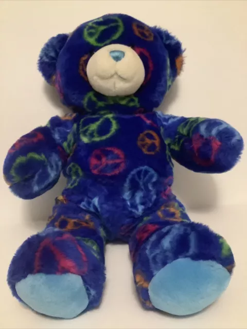 Build-A-Bear Workshop Plush Dark Blue Peace Sign Teddy Bear- Stuffed 14"