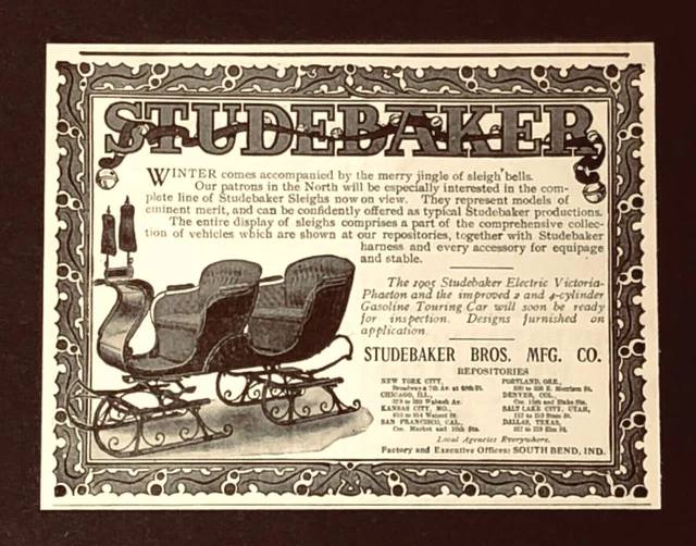 1904 Studebaker Sleigh Advertisement Merry Bells Winter Sled Antique Print AD