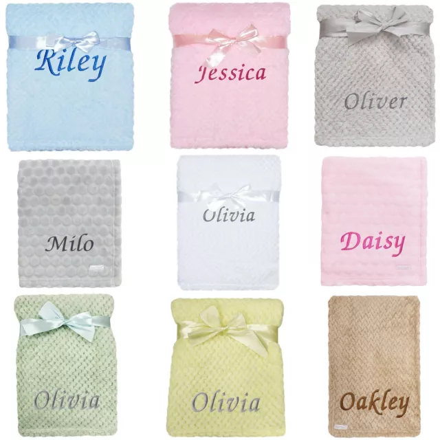 Baby Girl Boy Personalised Blanket Embroidered Name Many Colours