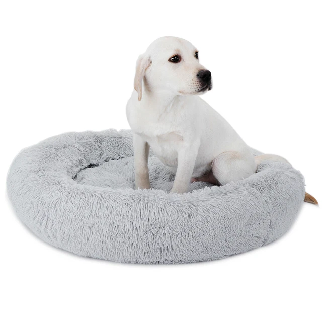 Shaggy Fluffy Pet Bed Dog Cat Donut Cuddler Cushion Mats Machine 30"x30" Grey