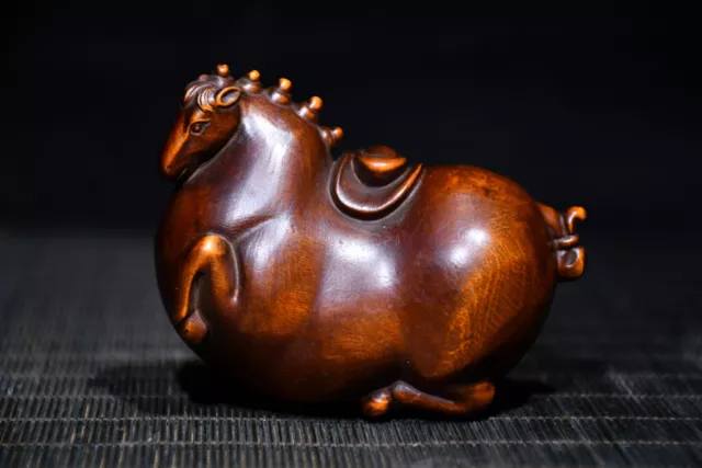 Rare chinese old boxwood hand carved lovely horse statue netsuke