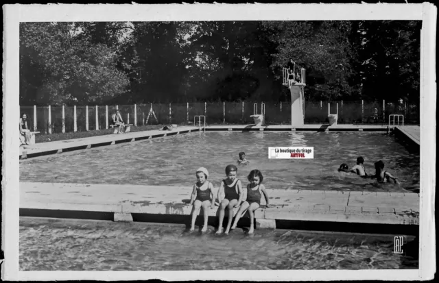 Platte Gläser Foto Antike, Negativ Schwarz & Weiß 9x14 CM, Schwimmbad Orthez