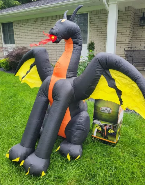 Gemmy Halloween 7.5 ft Light Up Fire Winged Dragon Animated Airblown Inflatable