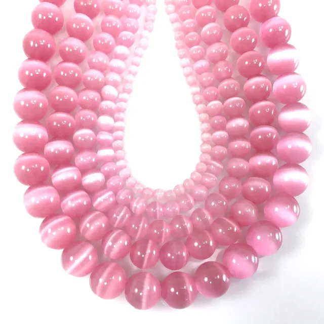 Cat Eye Round Beads 14" Pink Cat's Eye Glass Loose Bead 4mm 6mm 8mm 10mm 12mm