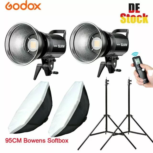 2X Godox SL-60W 5600K LED Lampe Studioleuchte + 95cm Softbox + Stativ