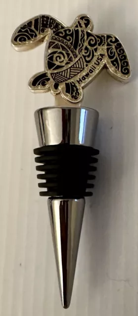 Hawaii Sea Turtle Wine Stopper Liquor Bottle Decorative Black Gold Silver Point