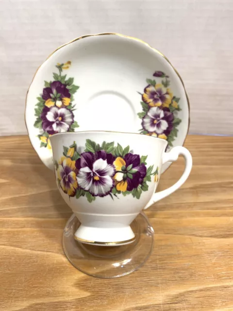 Clarence Pansies Bone China Teacup And Saucer England