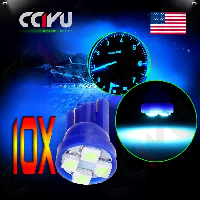 10 X T10 194 168 W5W 4-SMD LED For Ice Blue Speedometer Cluster Dash light bulbs