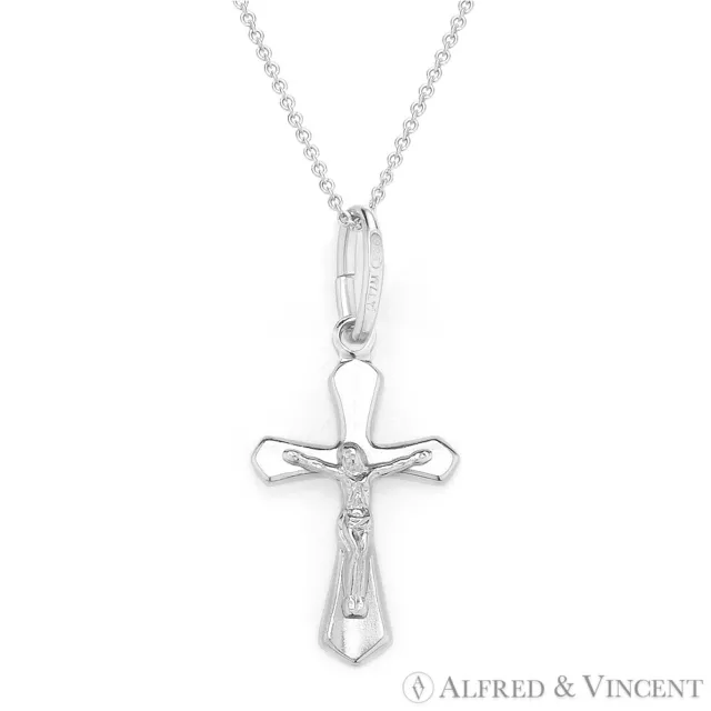 Cross Charm Jesus Pendant .925 Sterling Silver Medieval Crucifix Chain Necklace