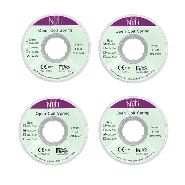 4 Roll Dental Orthodontic Niti Open Coil Spring Spool 008/010/012/014 Inch 914mm
