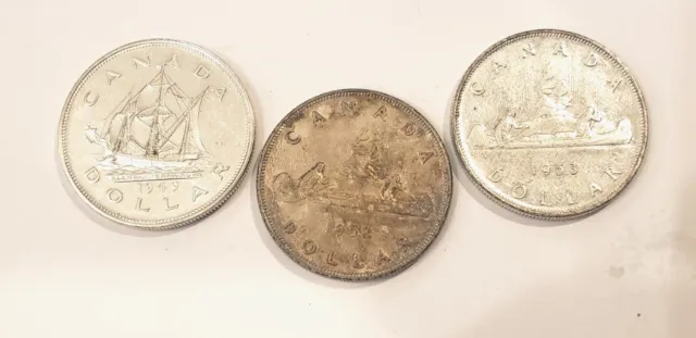 Lot of 3 Canadian Silver Dollars 1949-1952-1953 High Grade Better Dates