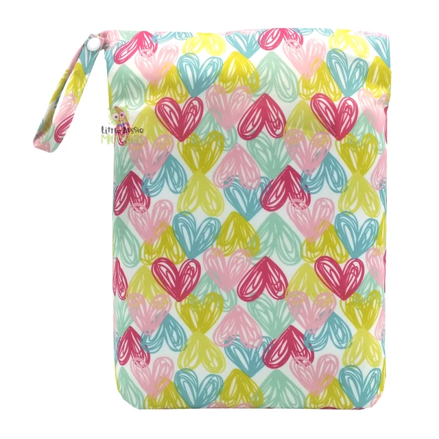 REUSABLE WET BAG FOR CLOTH NAPPY / DIAPER / SWIMMERS Heart Strings 2