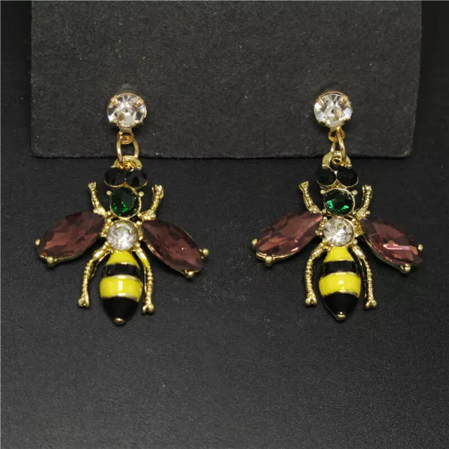 Betsey Johnson Lovely Colored Rhinestone Bling Honey Bee Crystal Stand Earrings