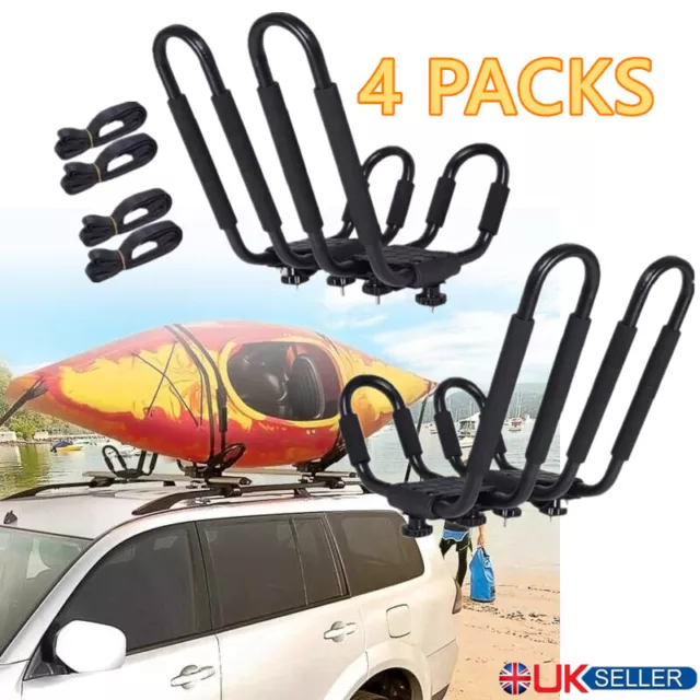 2 Pieces Kayak Roof Rack Universal Mount Cross Bar Carrier Roof Bars for  Boat with Strap
