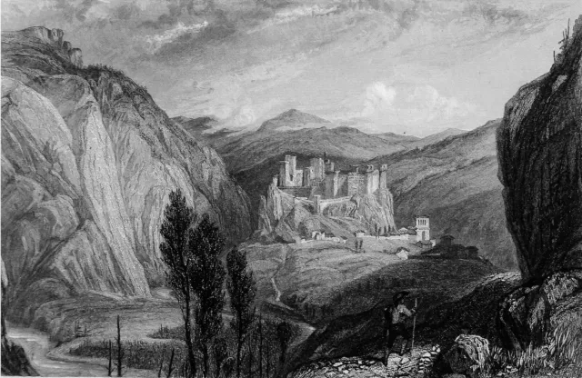 CHÂTEAU de la LOIRE: Vue du CHÂTEAU d'ARLEMPDE au 19eme siècle - Gravure 19e