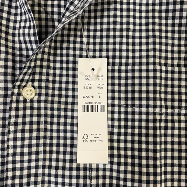 NEW J Crew Secret Wash Gingham LS Button Up Shirt Slim  Fit Size L.     30”x 21” 2