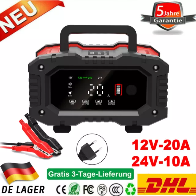 12V/20A 24V/10A Batterie Ladegerät LiFePO4 AGM GEL SLA LKW Motorrädern Reparatur