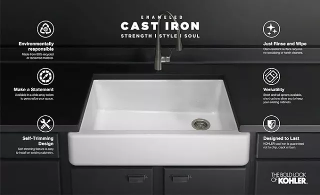 Kohler K-6487-0 Whitehaven 29-11/16" Undermount One Basin Cast Iron Kitchen Sink