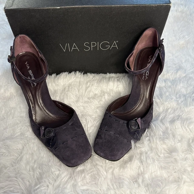 Via Spiga Woman Shoes 9.5 Fabron Viola Suede/Kid Flower Cottage Core Retro Heels