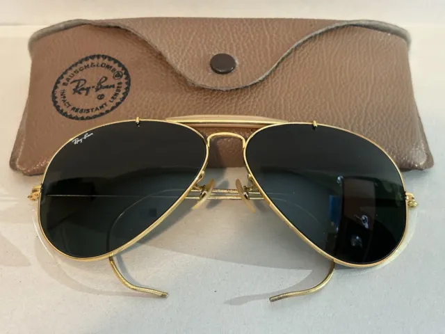 GENUINE 62[]14mm VINTAGE B&L USA RAY BAN OUTDOORSMAN AVIATOR SUNGLASSES-GOLD