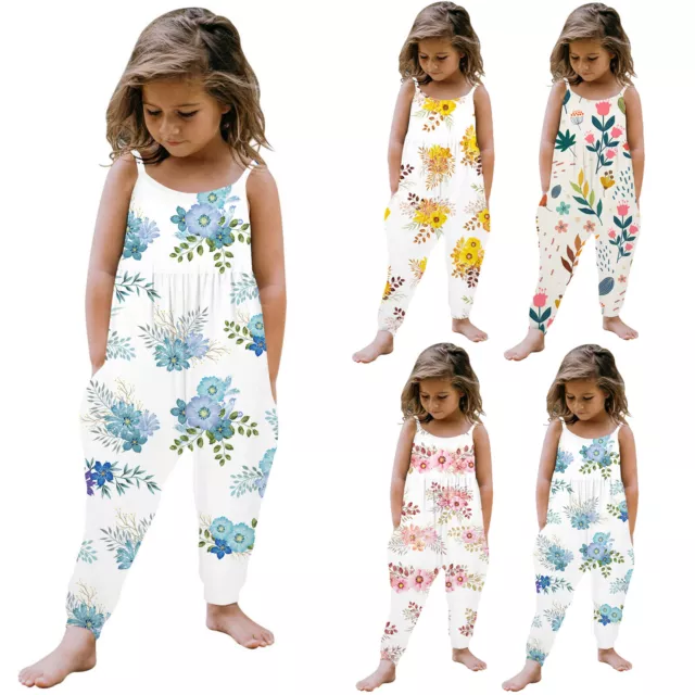 Toddler Girls Baby Kids Jumpsuit 1 Piece Floral Strap Romper Summer Outfits