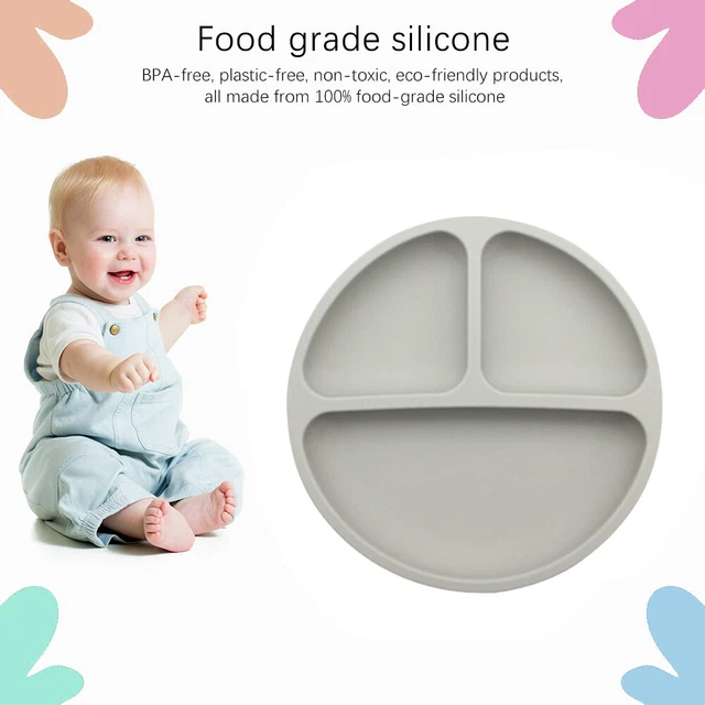 Cute Baby Infant Dining Plate Non Slip Training Sucker Dishes Tableware (Grey)
