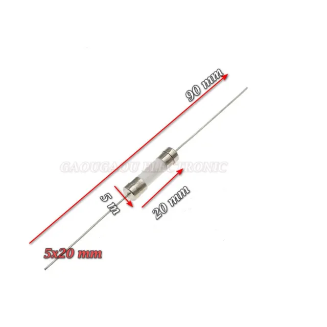 F 10A 2x Fusible en céramique à rupture rapide, 5x20mm avec broche a souder 10A