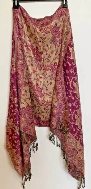 Pashmina Silk Scarf Shawl Paisley Purple & Red  Wrap 68" x 27"