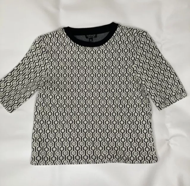 NWOT Topshop Geometric Print Top UK 10 US 6 Blue Navy White