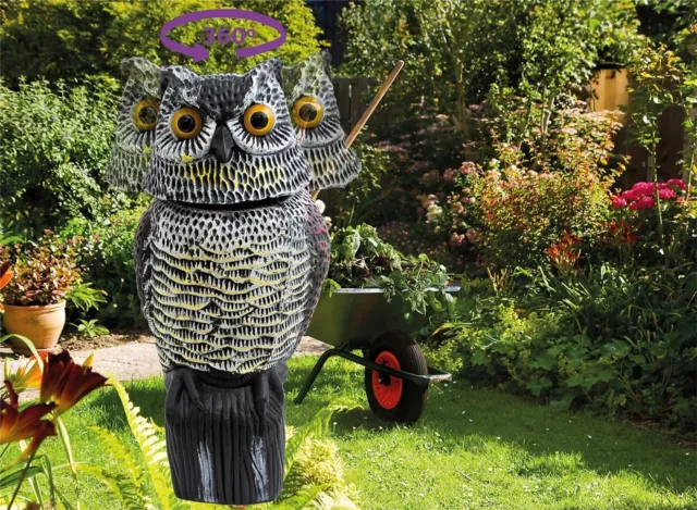 Life-Sized Decoy Owl with Rotating Head - Bird and Small Mammal Scaring Device 2