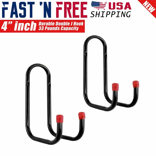 2x Heavy Duty Metal Wall Mount Garage Storage Double J Utility Bike Hooks Hanger