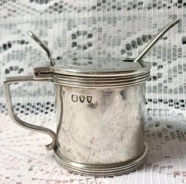 London 1894 Solid Silver Wet Mustard Pot (56.55g) With Bristol Blue Liner