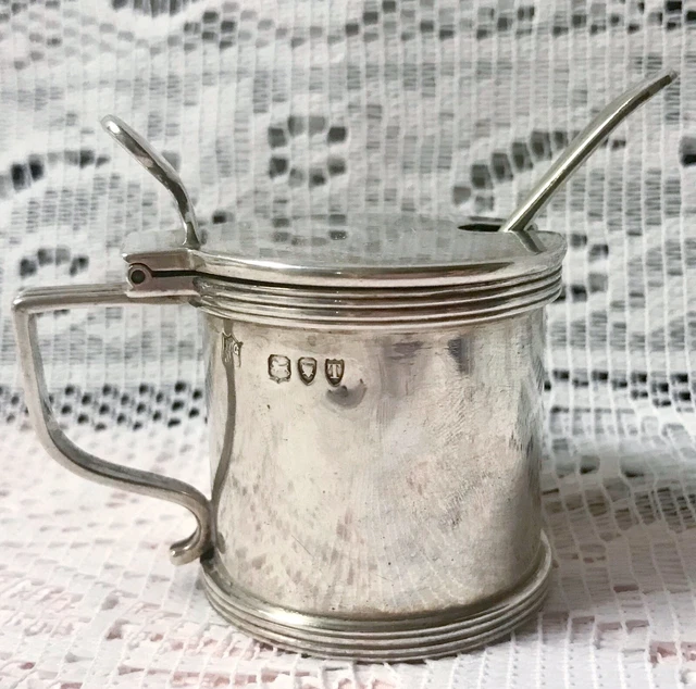 London 1894 Solid Silver Wet Mustard Pot (56.55g) With Bristol Blue Liner