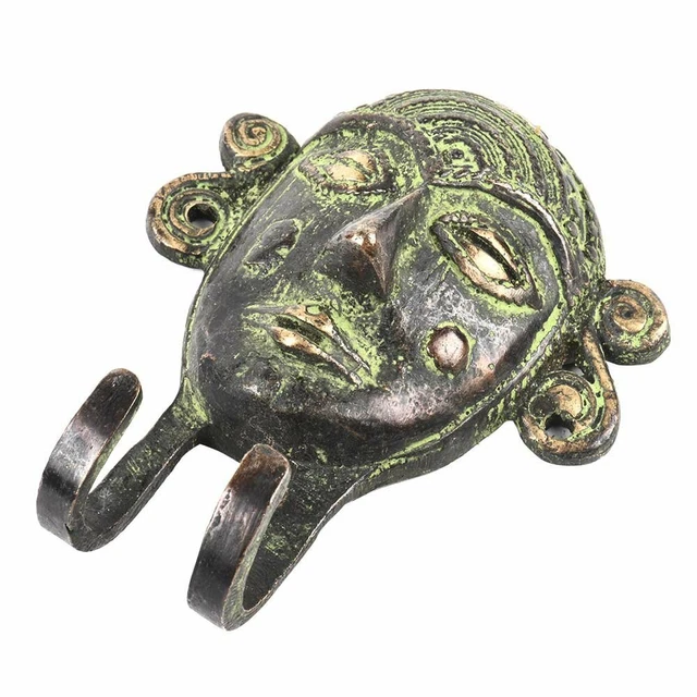 Key Hanger for Purse Multicolor Antique Coat Rack Brass Wall Hooks Tribal Face