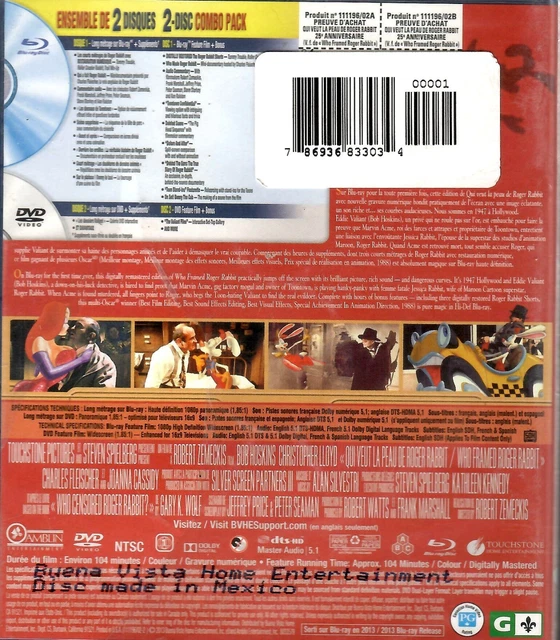 WHO FRAMED ROGER Rabbit - Bob Hoskins, - New BluRAY + DVD $14.99 ...