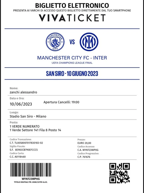 biglietto finale champions league San Siro