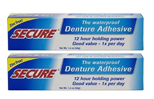 Secure Waterproof Denture Adhesive - Zinc Free - Extra Strong Hold For Upper,
