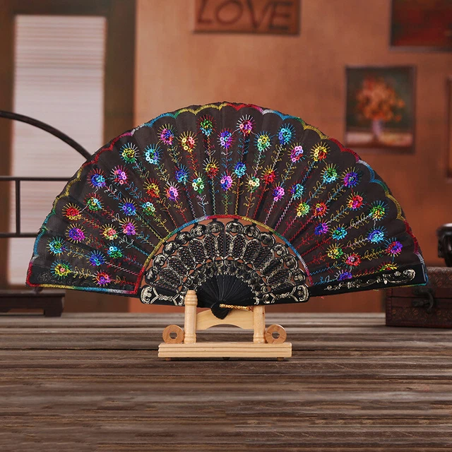 Lolita Feather Folding Fan Sweet Fairy Girl Dark Gothic Court Dance Hand Gif F❤❤