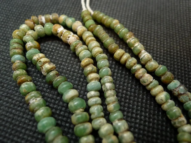 42cm Perle Verre Ancien Romain Fouille Ancient Roman Green Glass Bead Strand