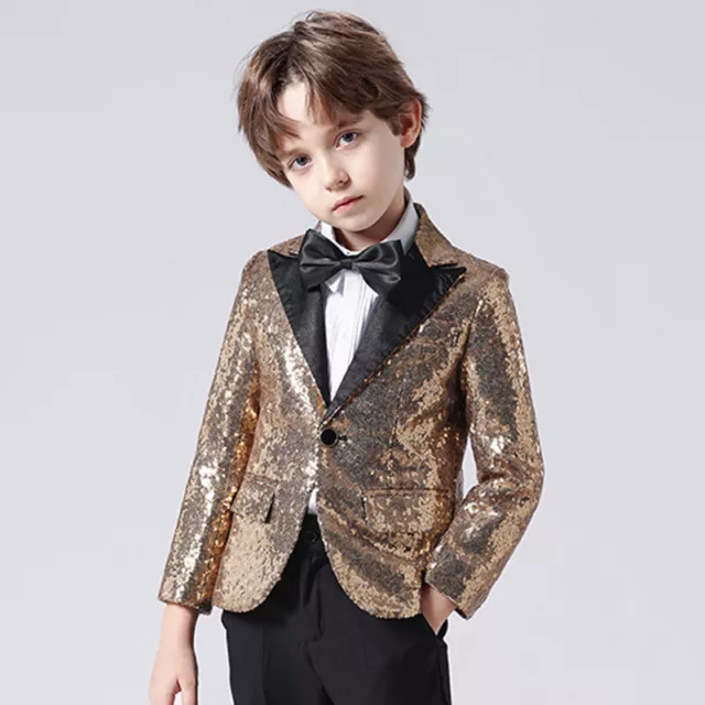 Garçons Enfants Sequin Costumes Vestes Déguisement Blazer Piano Show Présentoir