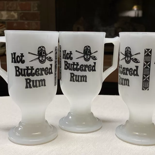 Vintage Hot Buttered Rum Trader Vics Milk Glass Footed Mug Pedestal Tiki Set 3