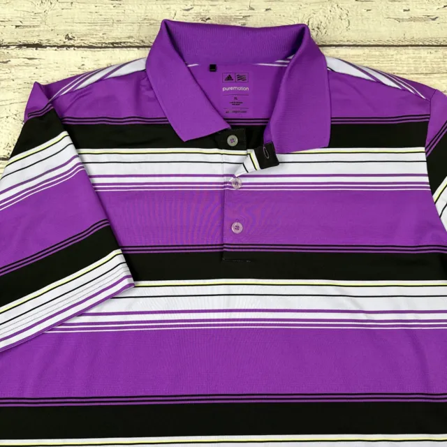 Adidas Pure Motion Men's XL Purple Black Stripe Short Sleeve Golf Polo Shirt