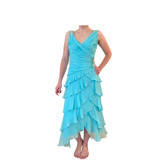 Tadashi Silk Ruffled Layered Sleeveless Dress Evening Party Wedding Size 6