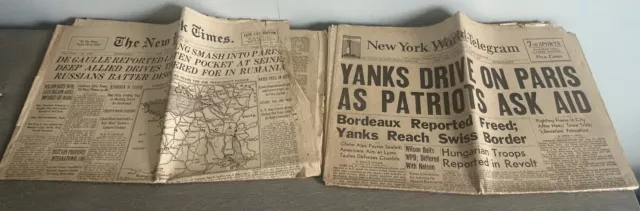 World War II Paris Liberation Newspaper Lot of 2 American Newspapers