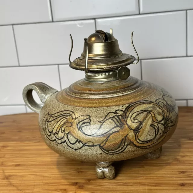 Handmade Vintage Stoneware Oil Lamp  Ceramic Pottery NICE 2