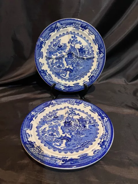 Pair of UNIQUE 9 ⅝” Blue Willow Grill Plates / Divided Plates By Shenango China 3