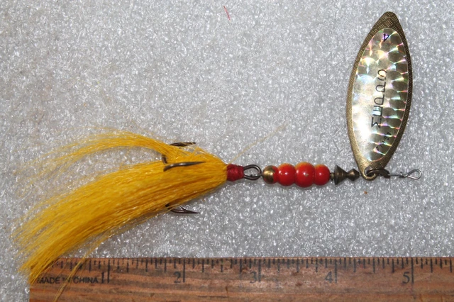 Mepps #4 In Line Spinner, Red/Yellow Bead Body, Yellow Hair Tail Hook