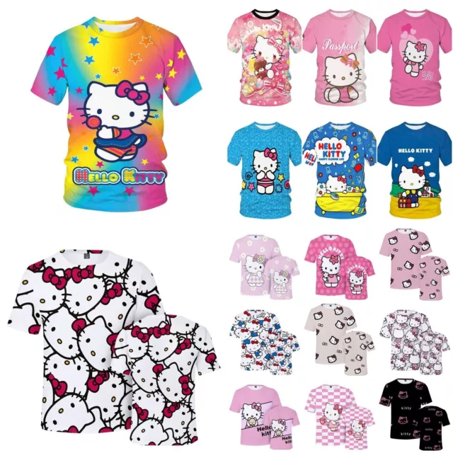 Girls Kids Hello Kitty Tshirt 3D Casual Short Sleeve T-Shirt Tee Summer Top Gift