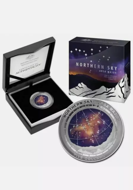 2016 Australia Silver Proof $5 Color Domed Northern Sky Ursa Major Coin