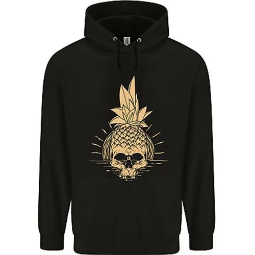 Pineapple Skull Gothic Biker Surfing Mens 80% Cotton Hoodie